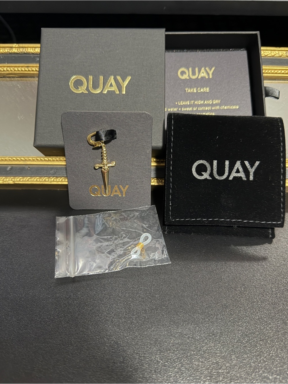 NIB Quay Australia Gold Dagger Keychain Charm - Picture 2 of 5
